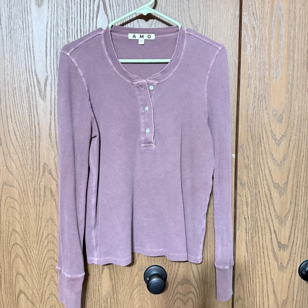 AMO A M O Thermal Henley Long Sleeve Tee Large